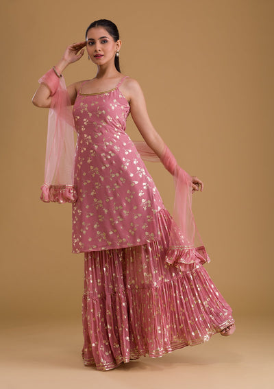 Pink Coloured Heavy Georgette With Schiffli Work Designer Party wear L –  Royskart