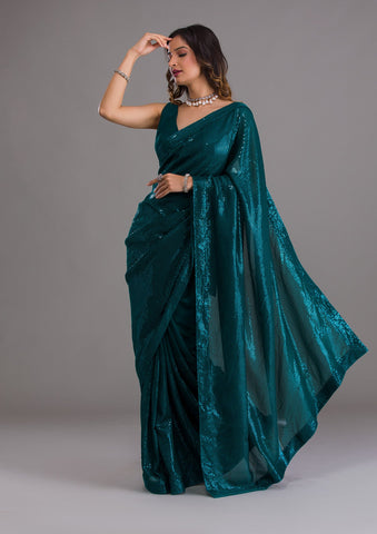 Buy Pure Silk Saree in Green Color Online - dvz0003392