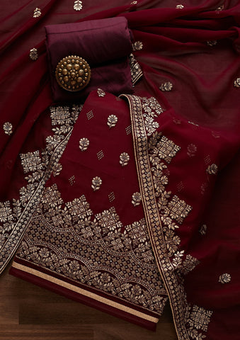 RE - Wine Colored Velvet Designer Salwar Suit - Latest Salwar