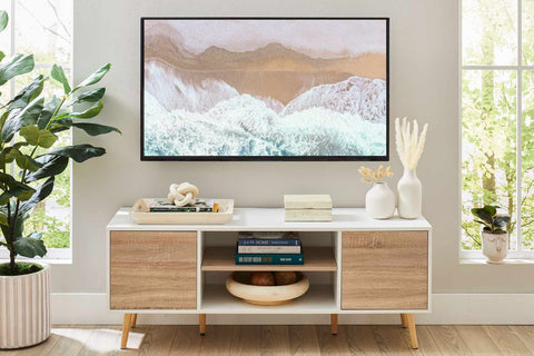 tv stand modern decor with greenery and trendy decorations