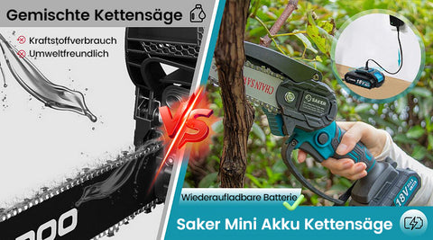 Saker Mini Kettensäge mit wiederaufladbarem Akku