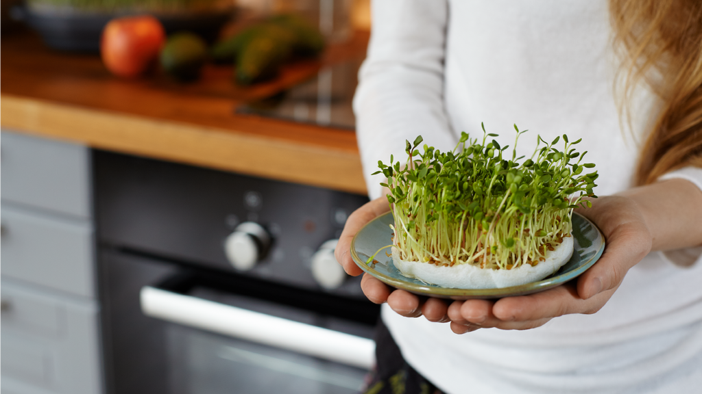 Woman holding microgreens