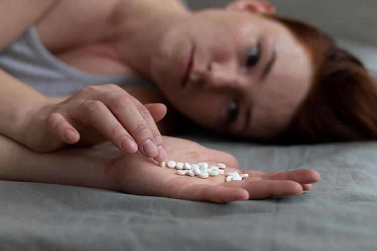 Woman questioning her sleeping pills
