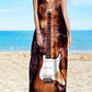 Guitar Flames Brown Sleeveless Cotton Maxi Dresses Updated