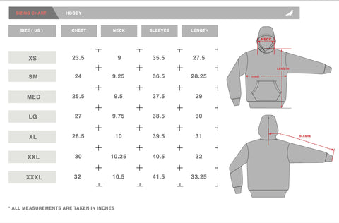 Hoodies Sizing Chart