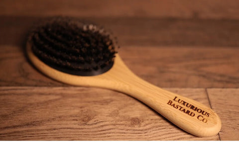 large handled wooden boar bristle beard brush