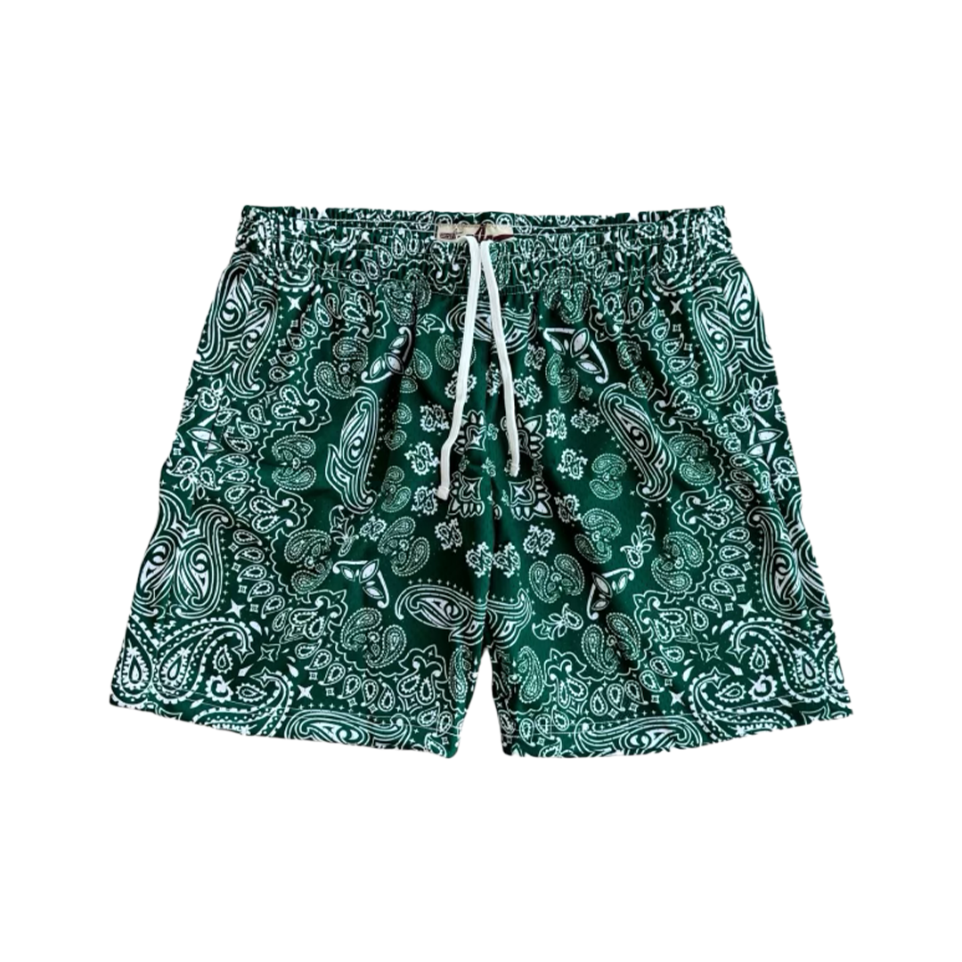 Forest Green Paisley Mesh Shorts