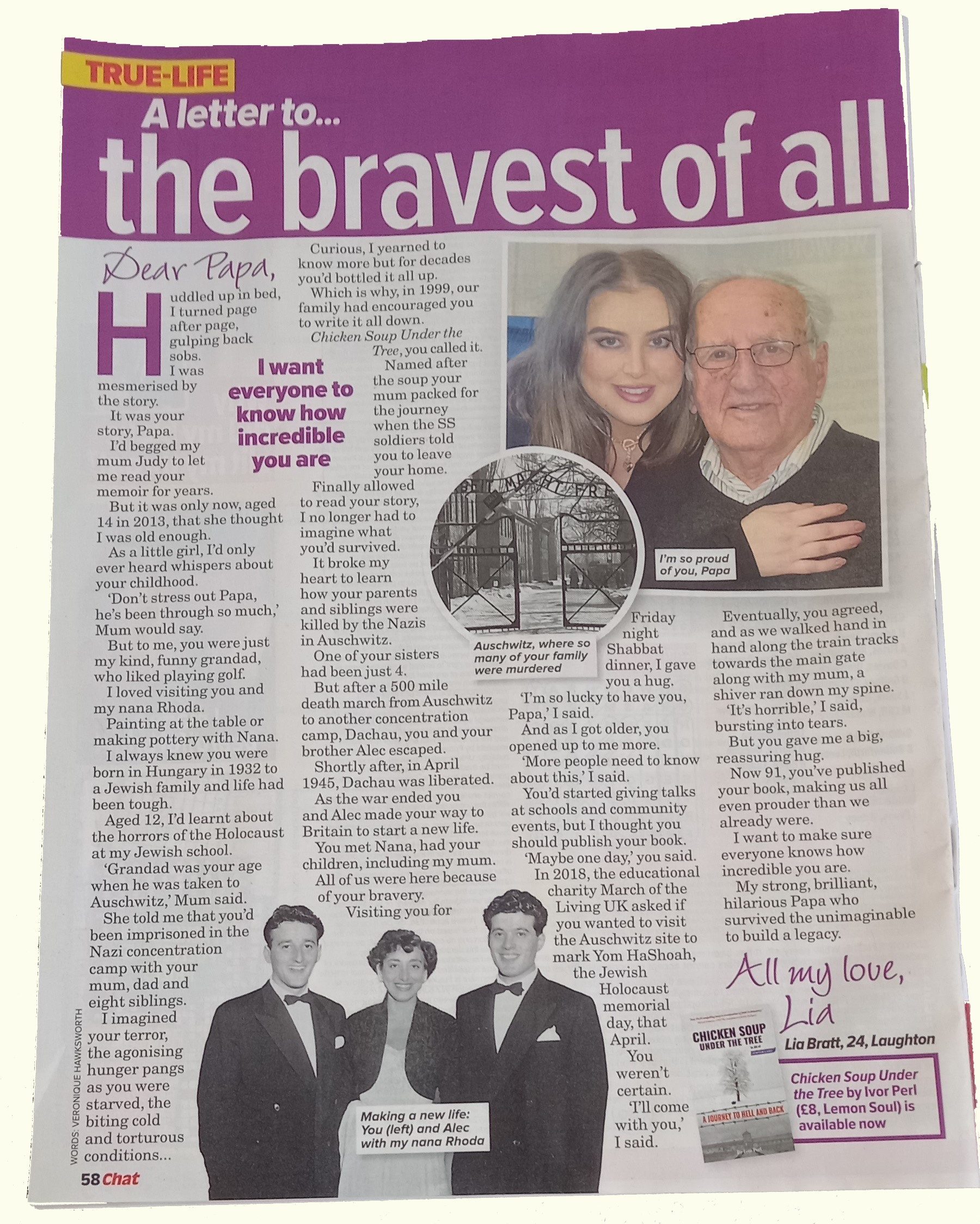 Lia Bratt (granddaughter of Ivor Perl) features in an article in Chat Magazine, 2023.