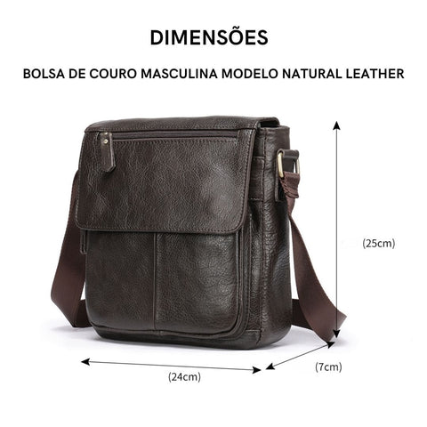 Bolsa masculina de couro tamanho 24 cm x 7cm x 25 cm na cor marrom. Bolsa de couro legítimo, bolsa elegante.,