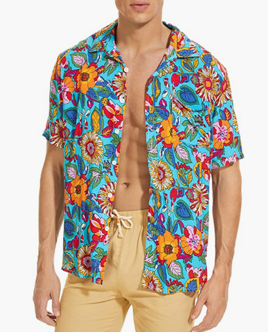 YAOBAOLE Men's Tropical Hawaiian Shirt Short Sleeve Button Down Lapel Tops Aloha Party