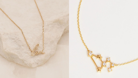 Two gold necklaces, one with the word 'Love' and the other with a star sign - Giddy Vibes