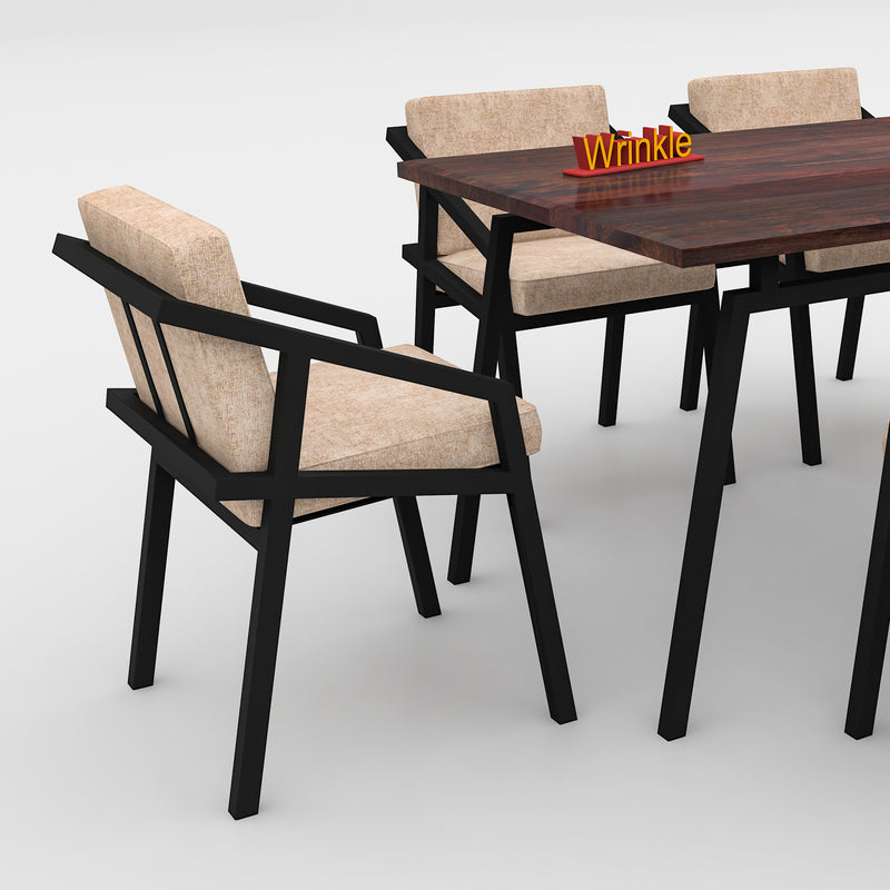 Dining Table In Metal Frame And Wooden Top With 6 sitting Capacity ( iron and Solid Sheesham )