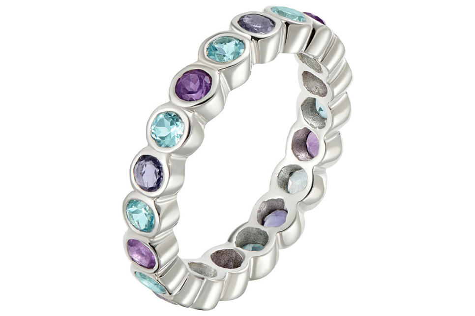 African-Amethyst Semi-Eternity Anniversary Band in Rose Gold Plated  Sterling Silver