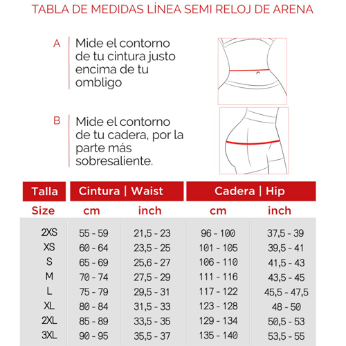 Guía de tallas semi reloj de arena.