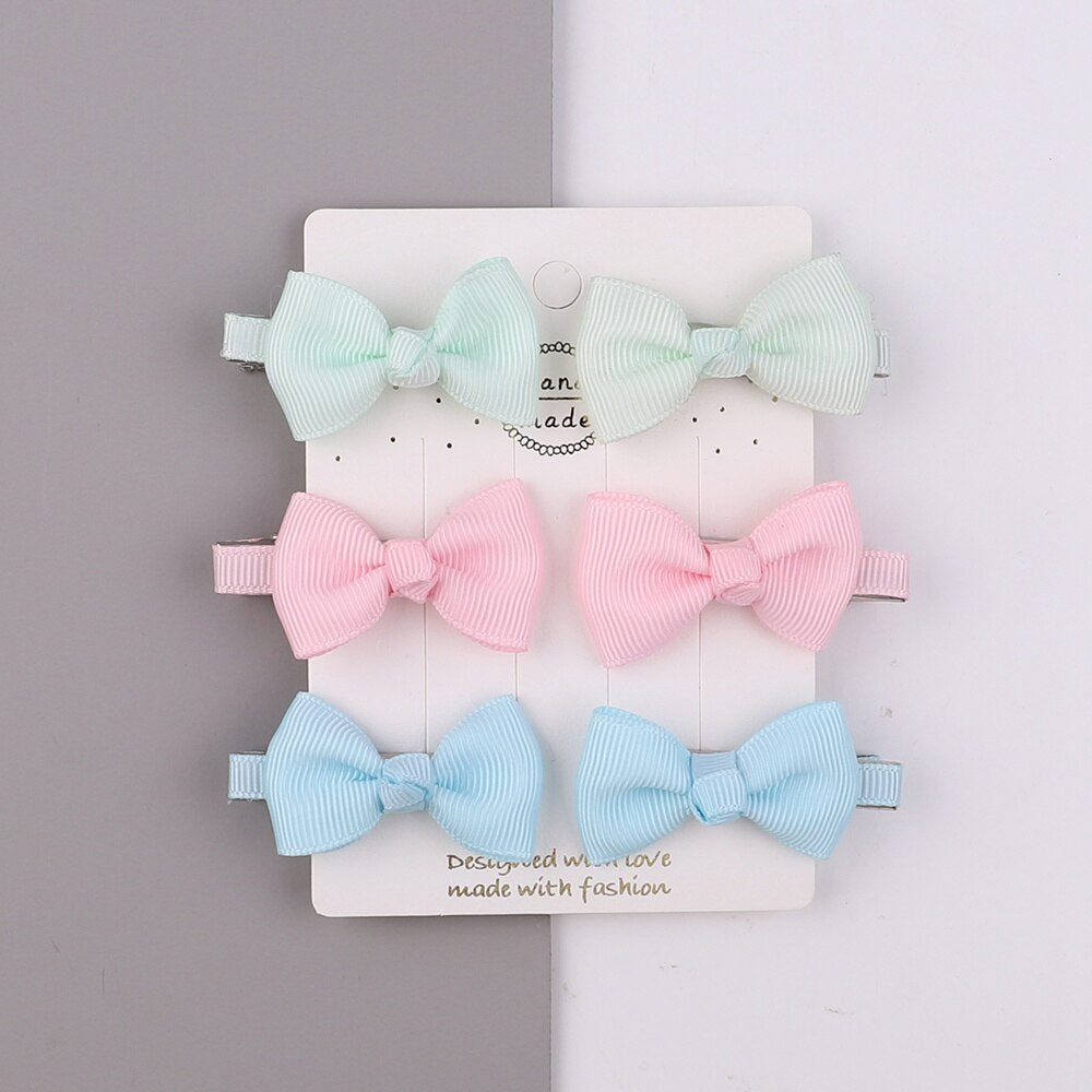6Pcs/Set Sweet Mini Bows Hair Clips For Cute Girls Solid Ribbon Hairpins Boutique Barrettes Headwear Kids Hair Accessories Gifts