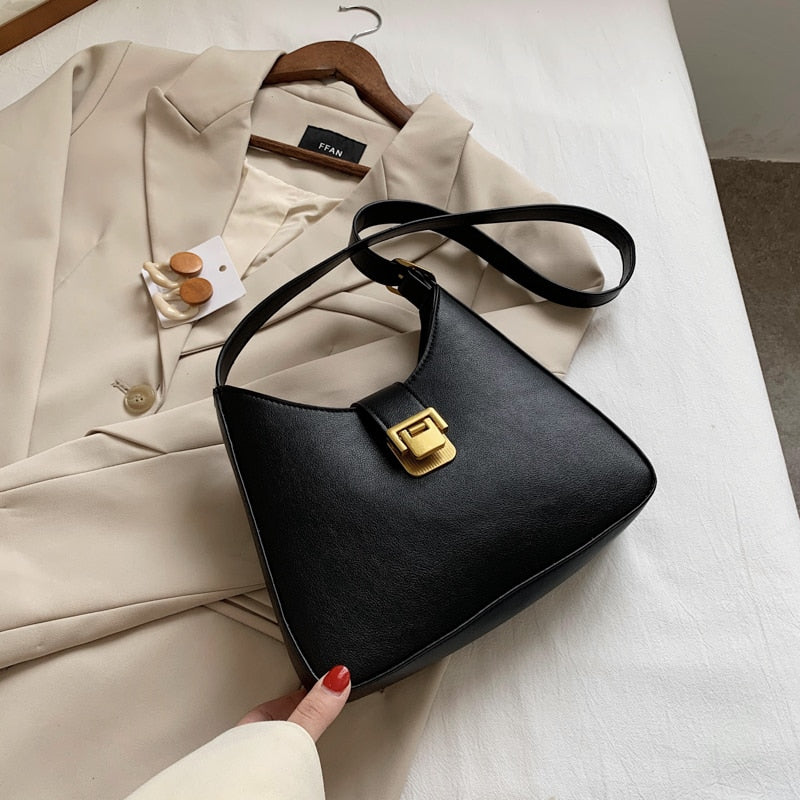 Vintage PU Leather Half Moon Bags For Women 2022 Trending Designer Crossbody Shoulder Handbags Women's Trend Hand Bag