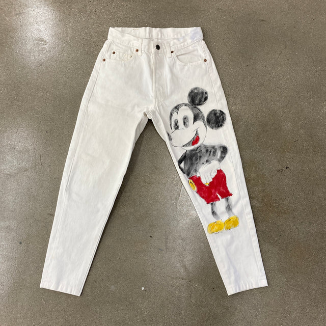 1989 25x25 DIY Mickey Mouse Levi's 501-0651 White Jeans – Red Vintage Co