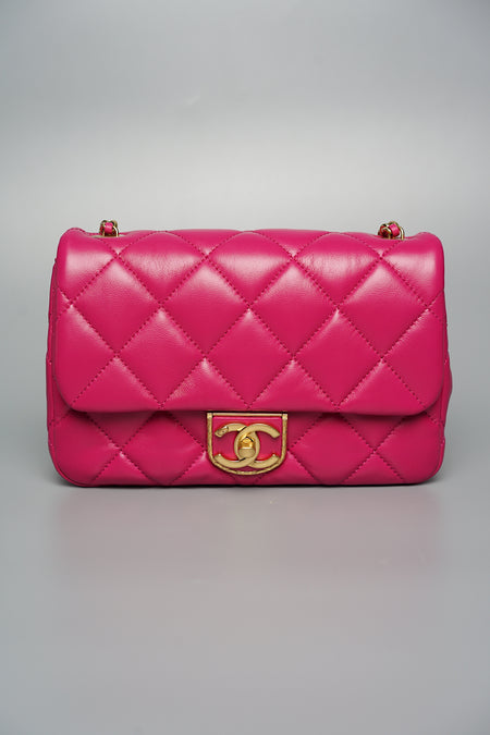 CHANEL hot pink leather 2022 22S SMALL HEART Crossbody Bag