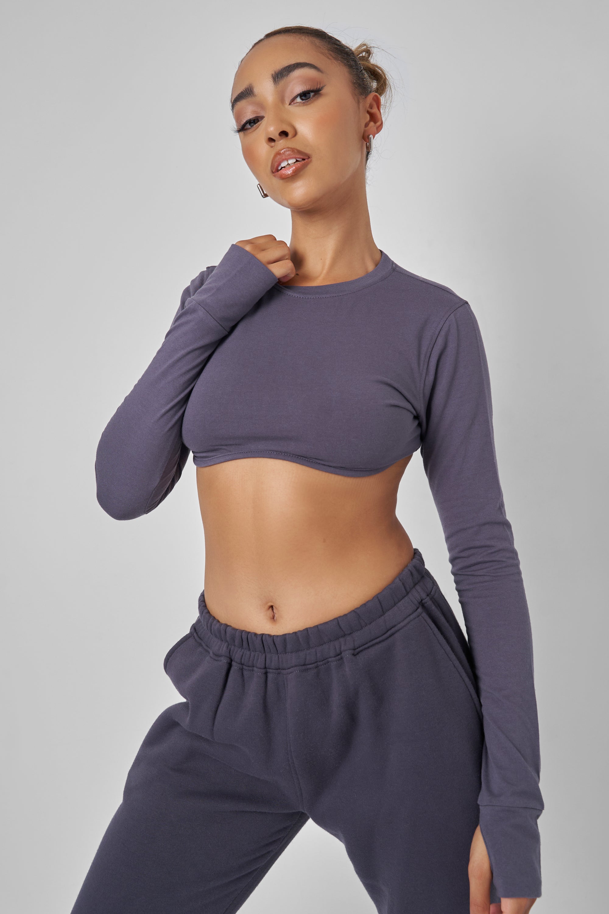 Long Sleeve Underbust Crop Top Dark Grey UK 18 product