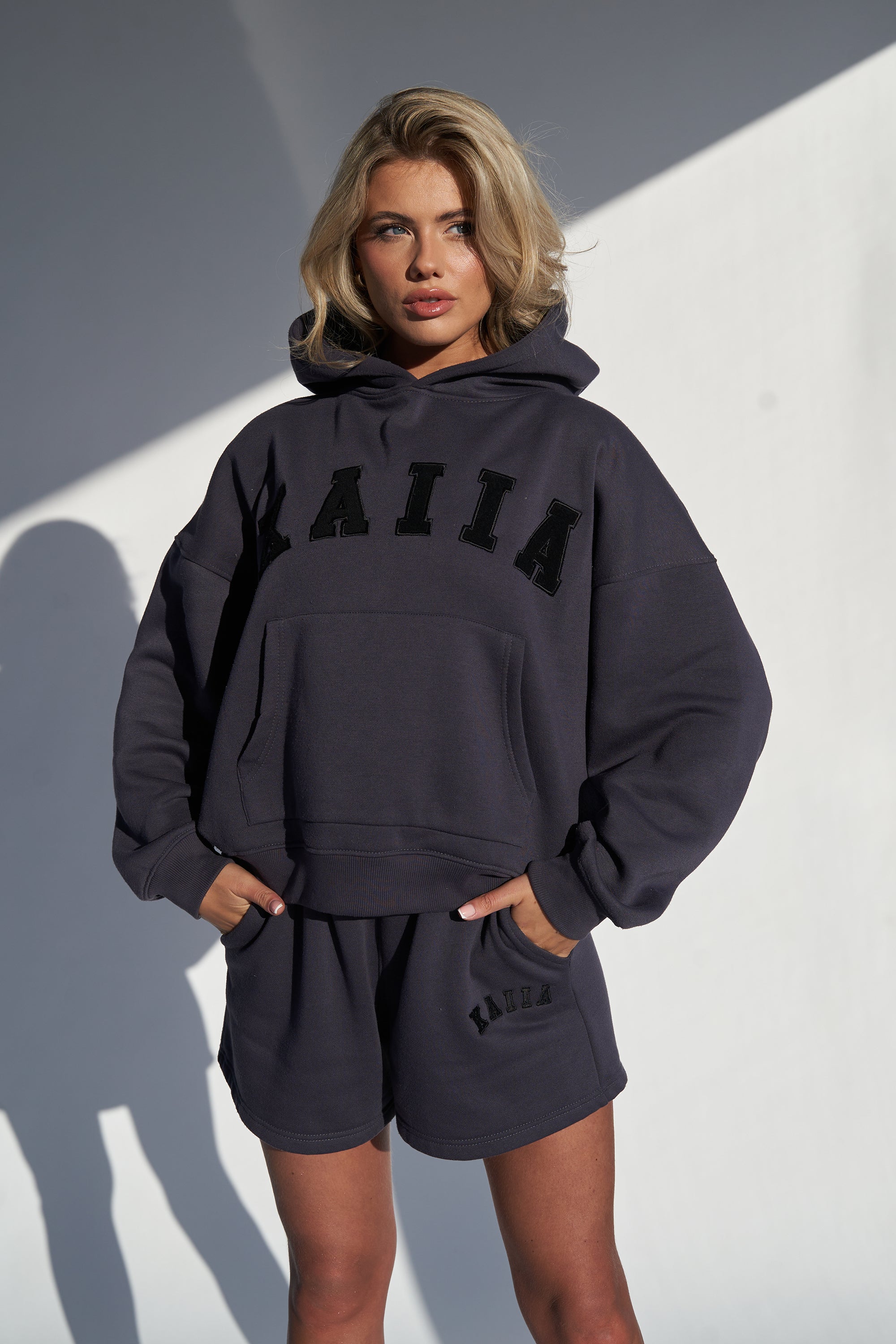 Image of KAIIA SLOGAN OVERSIZED HOODIE DARK GREY