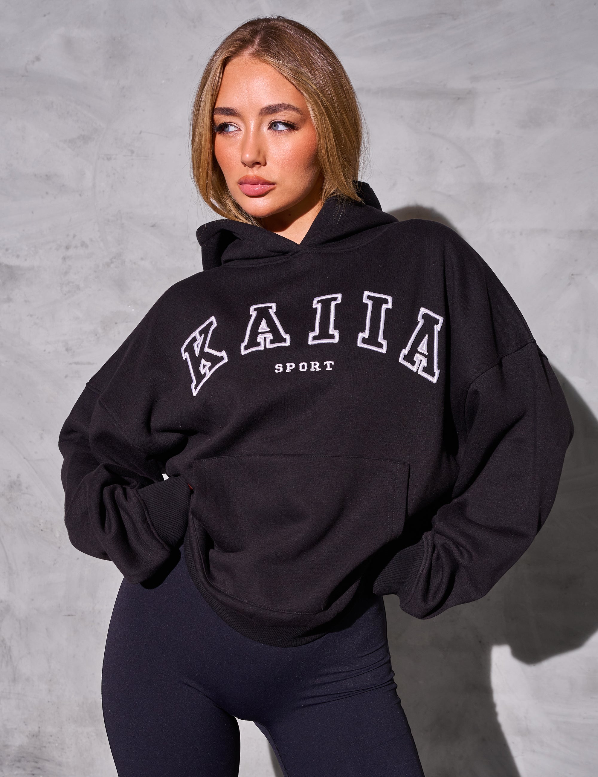 Image of Kaiia Sport Logo Oversized Hoodie Black