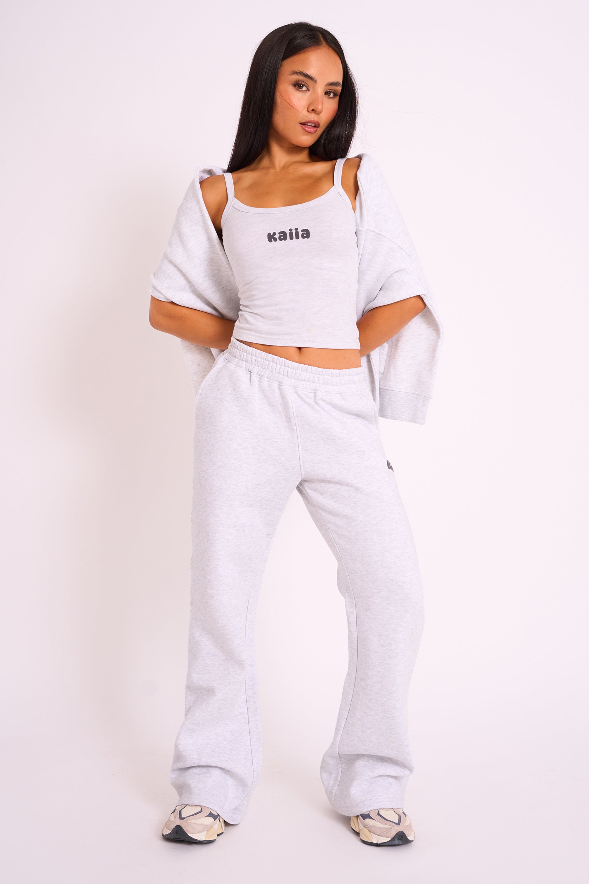 Image of Kaiia Studio Bubble Logo Wide Leg Jogger Grey Marl