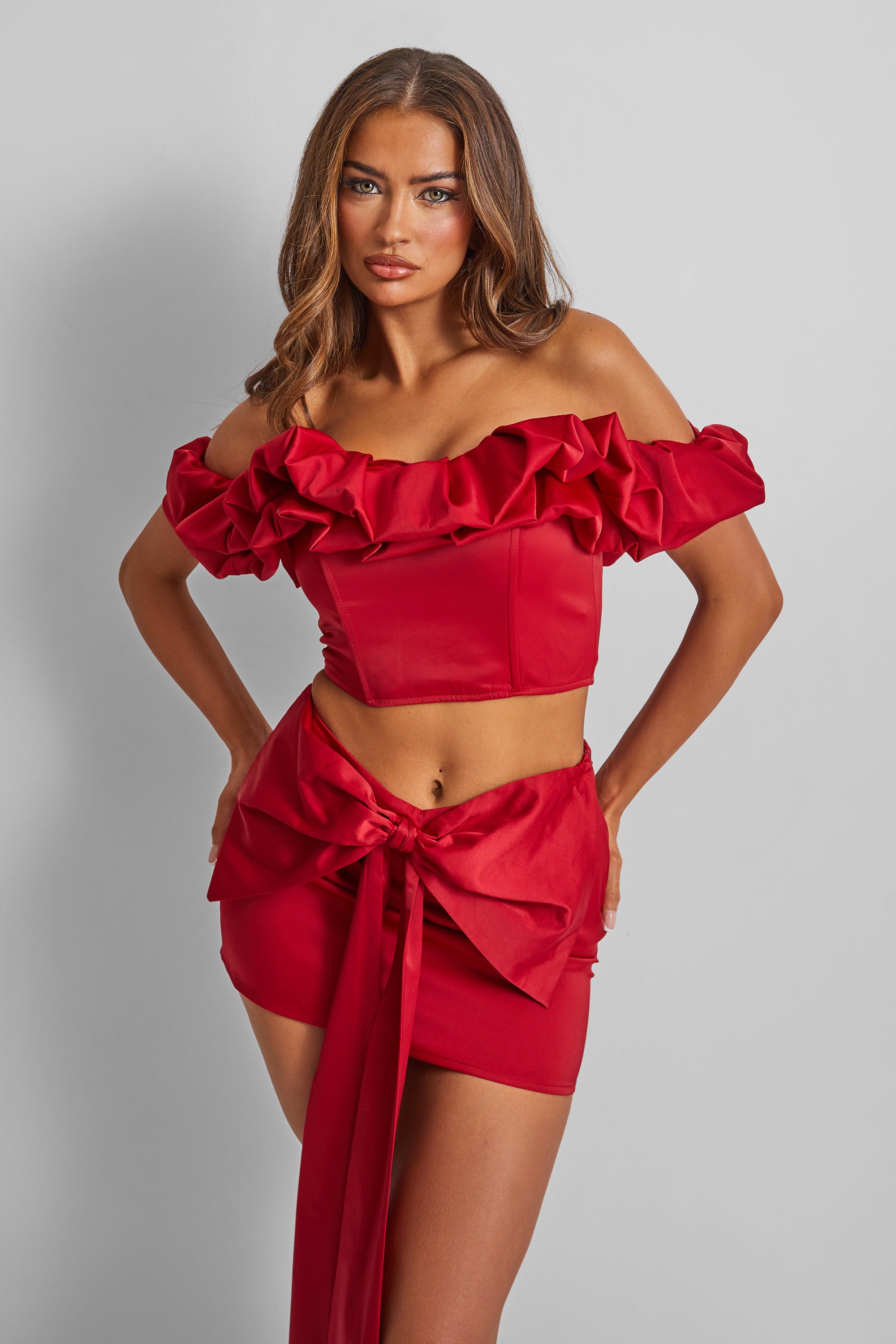 Kaiia Ruffle Bardot Top Co-ord In Red UK 18 product