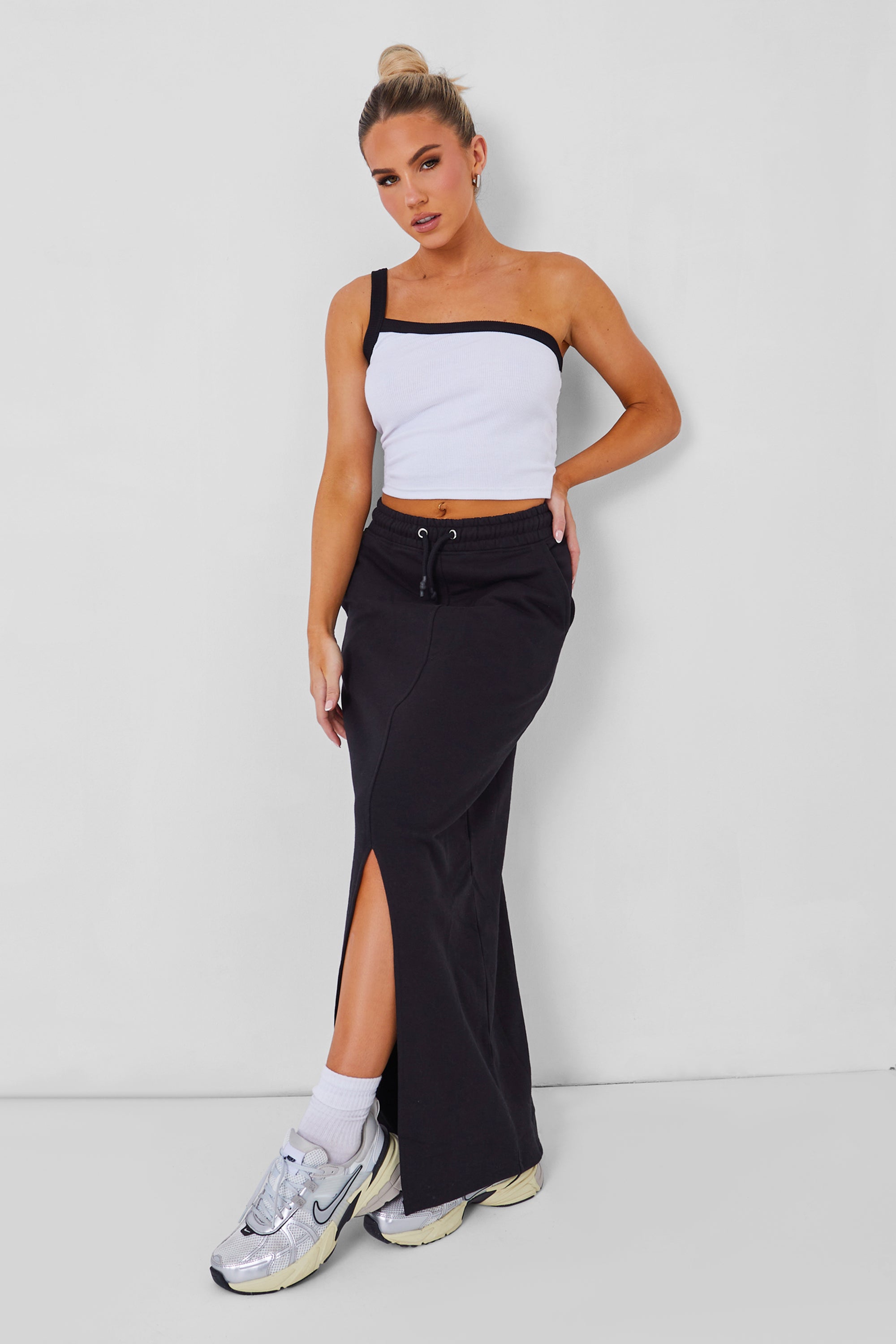 Image of Kaiia Split Front Sweat Maxi Skirt In Black UK 6