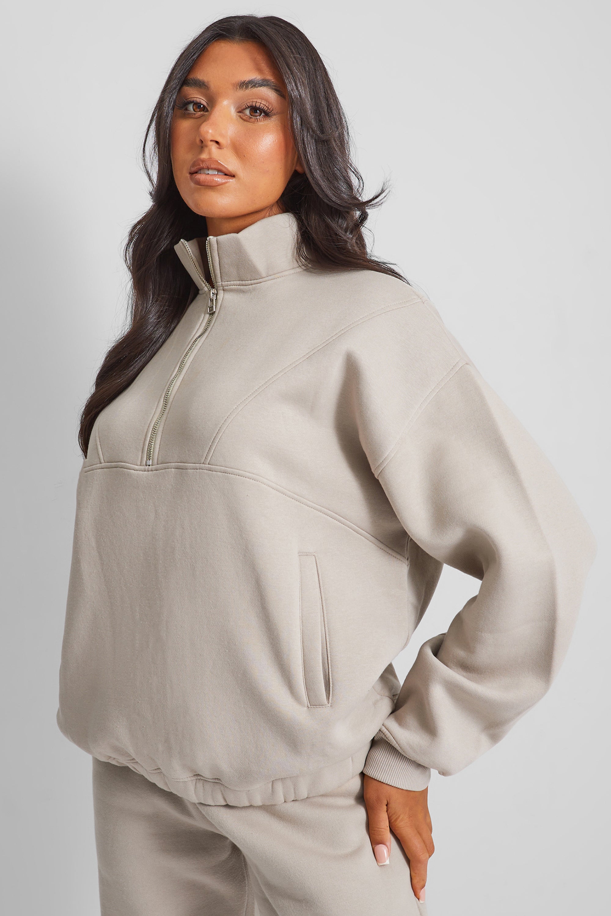 Image of Half Zip Oversized Sweatshirt Stone