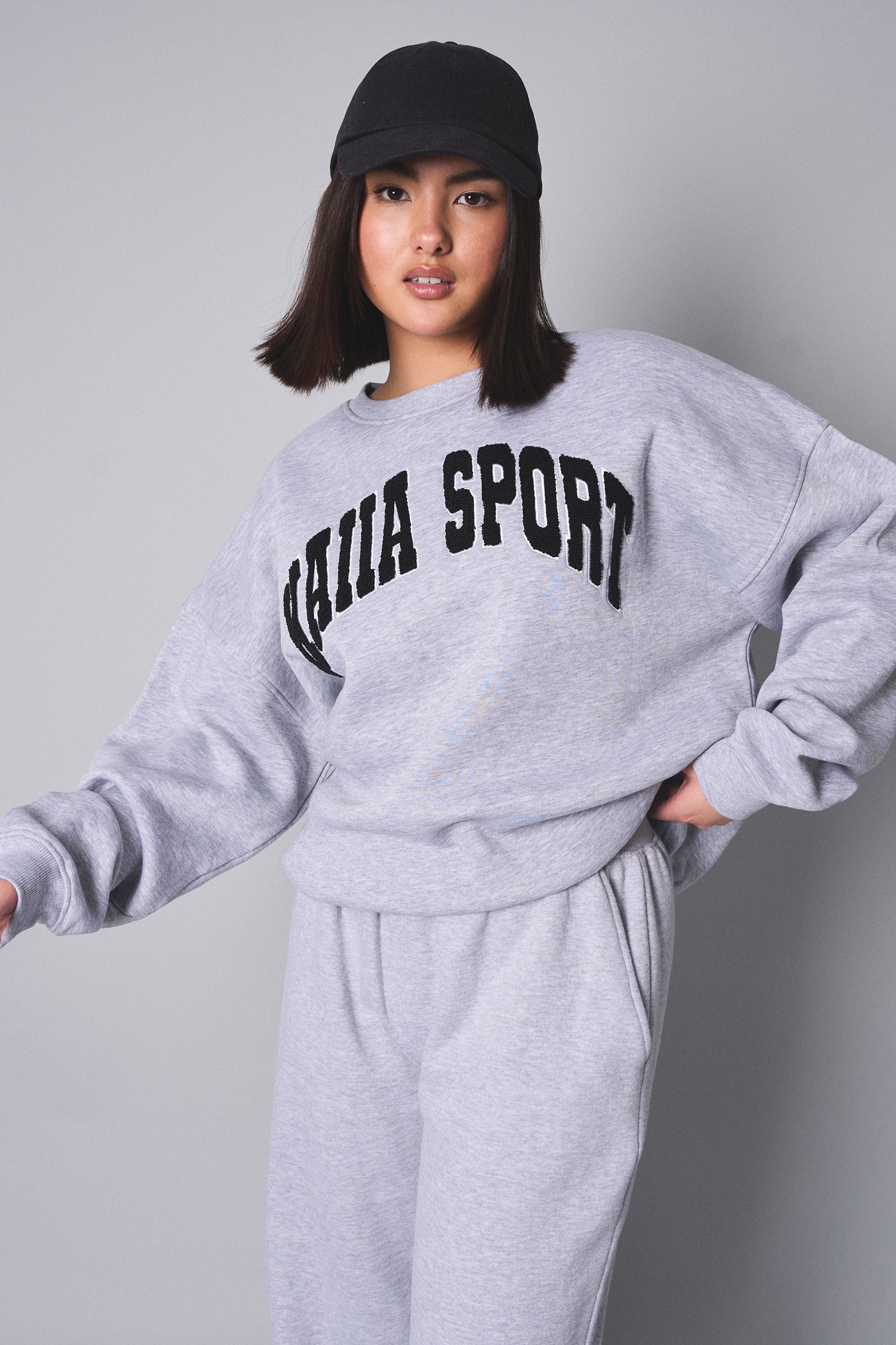 Image of Kaiia Sport Slogan Oversized Sweatshirt Grey Marl