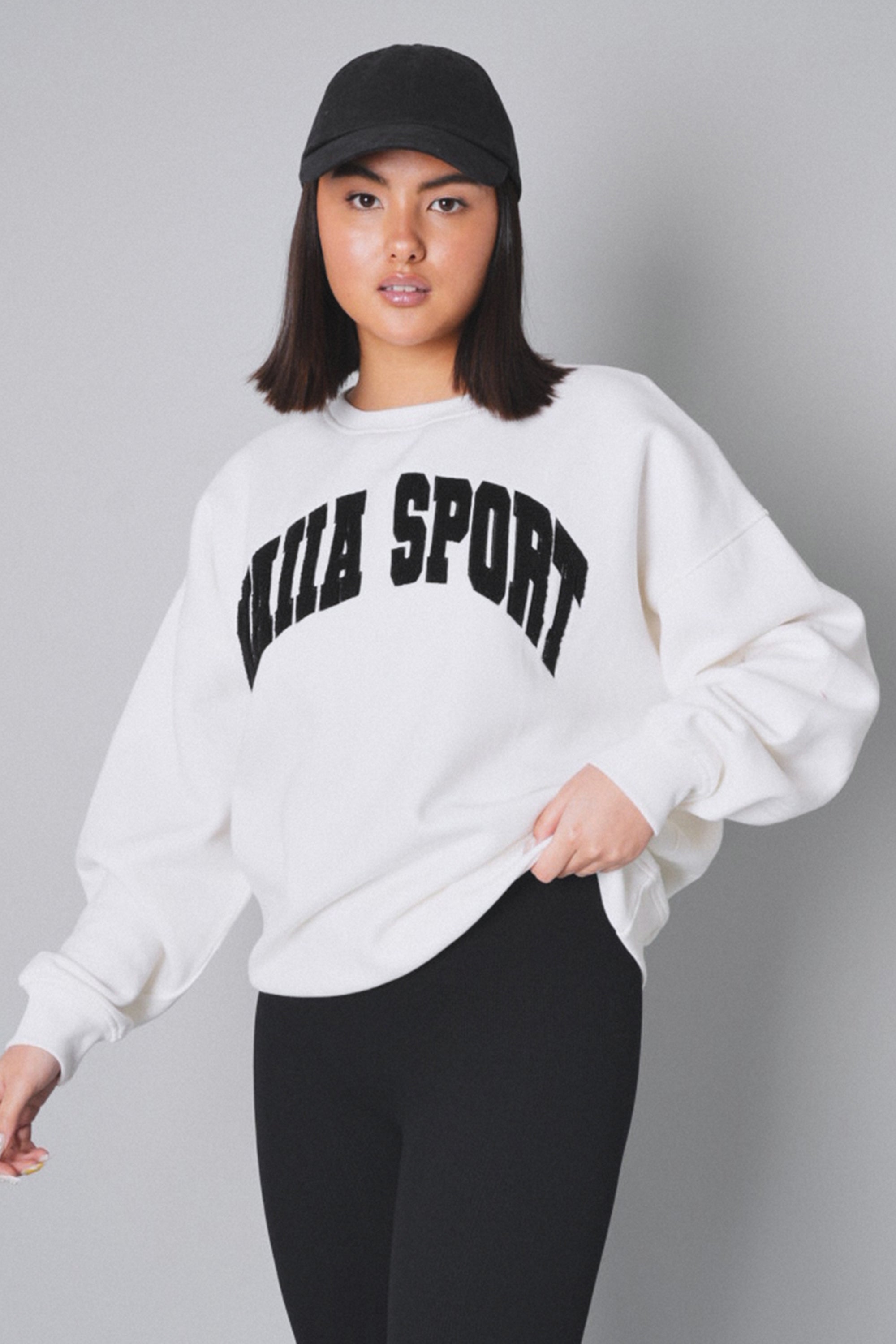 Image of Kaiia Sport Slogan Oversized Sweatshirt Cream and Black