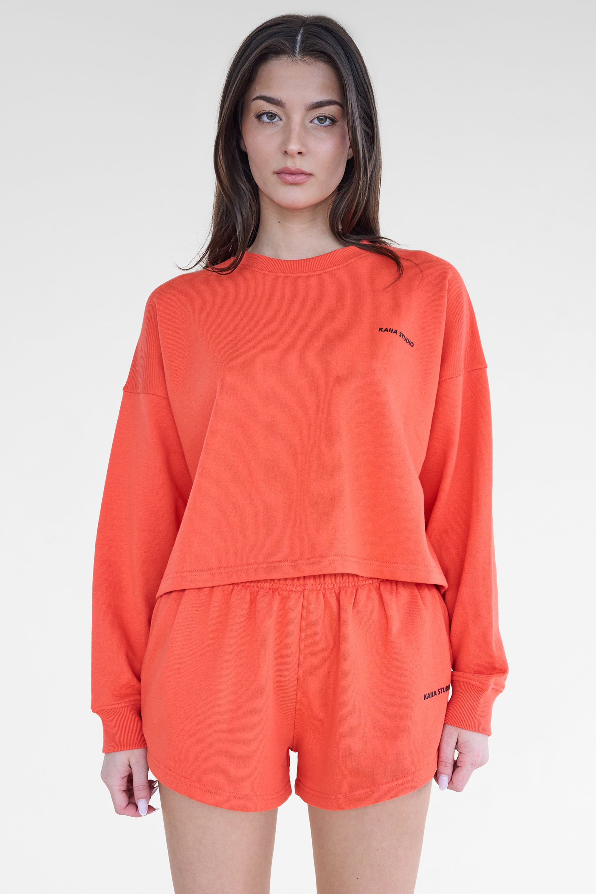 Image of Kaiia Studio Cropped Oversized Sweatshirt Orange