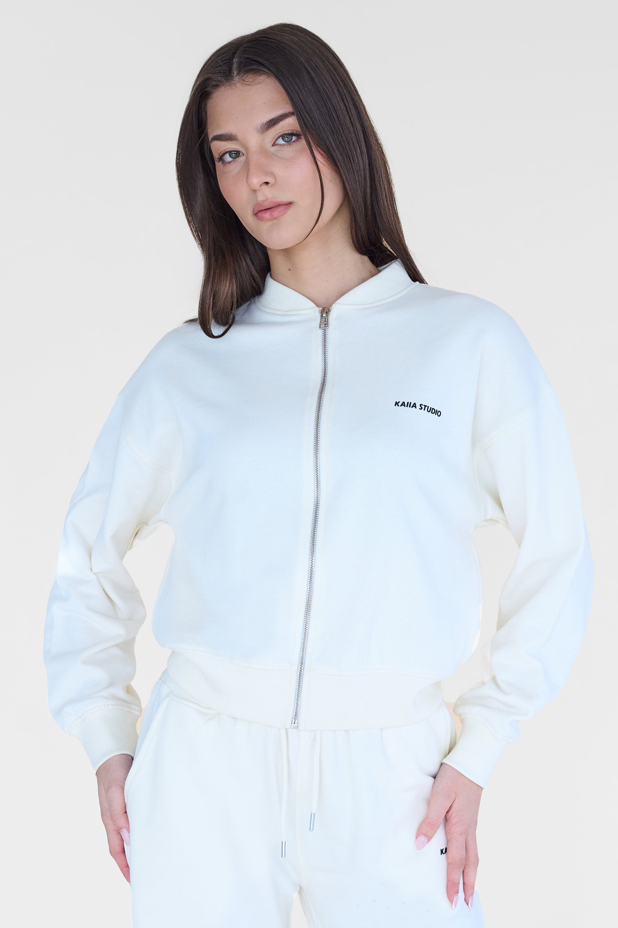 Image of Kaiia Studio Zip Up Sweatshirt Ecru