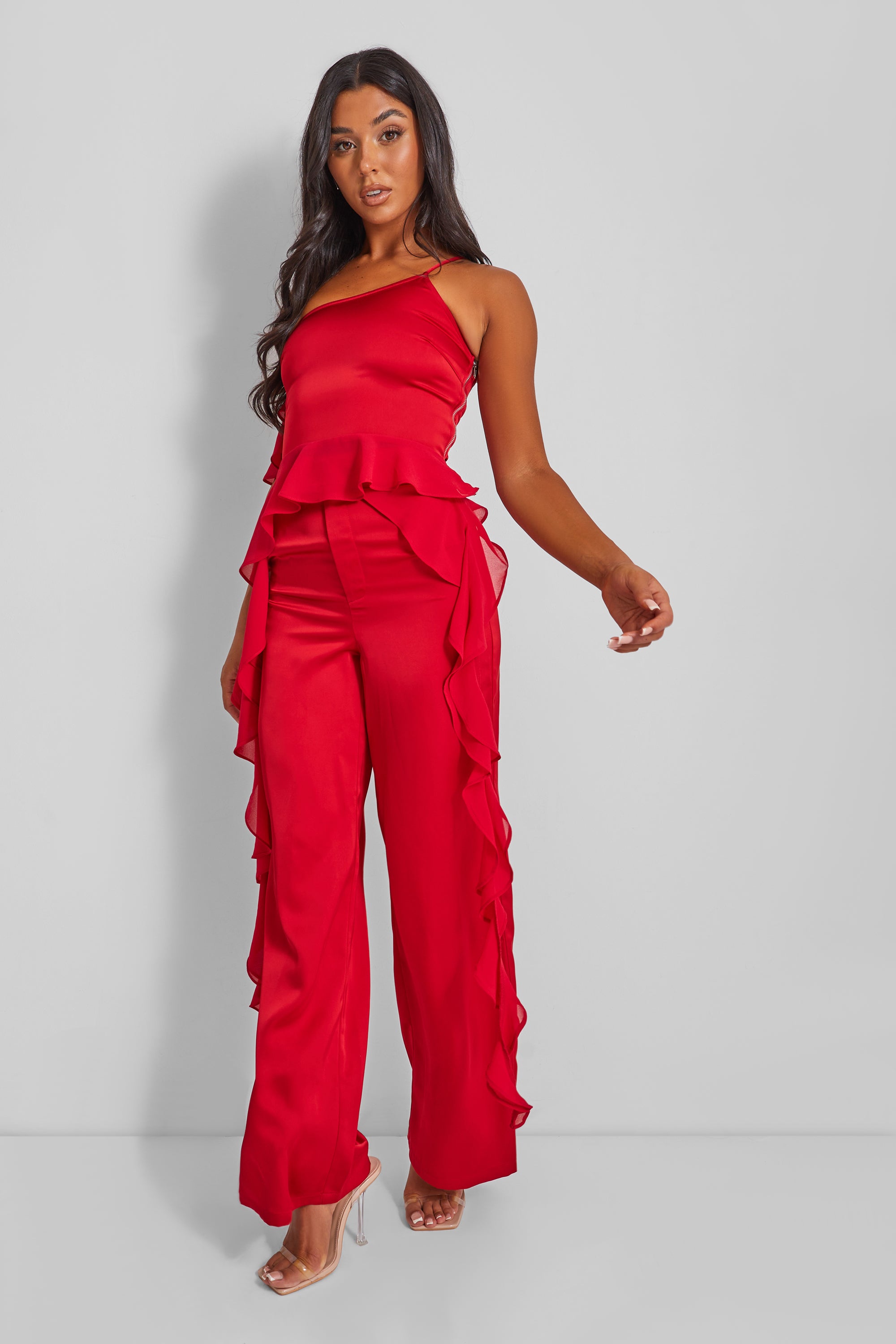 Kaiia Chiffon Ruffle Cami Top In Red UK 18 product