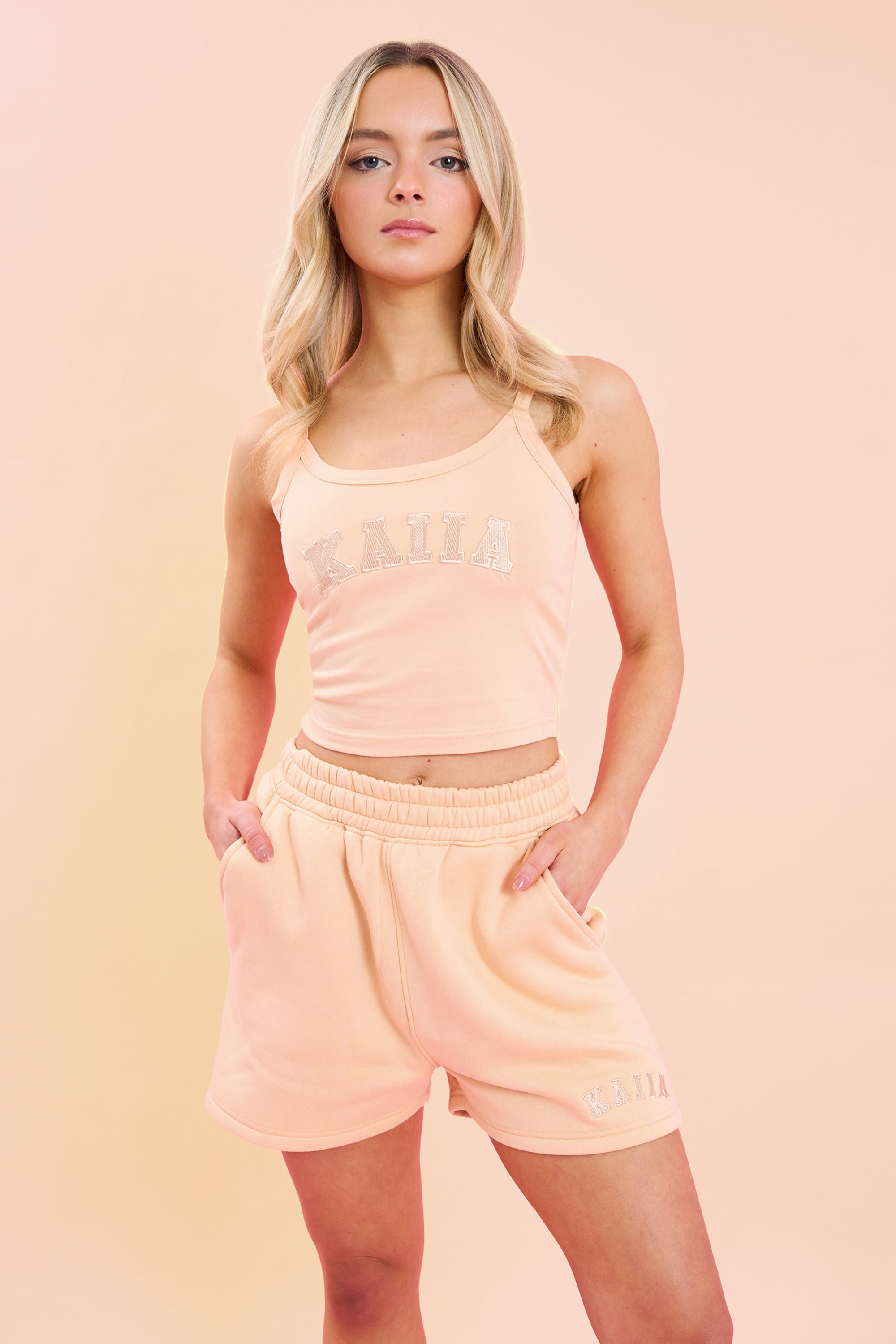 Image of Kaiia Logo Cami Vest Top Peach UK 10