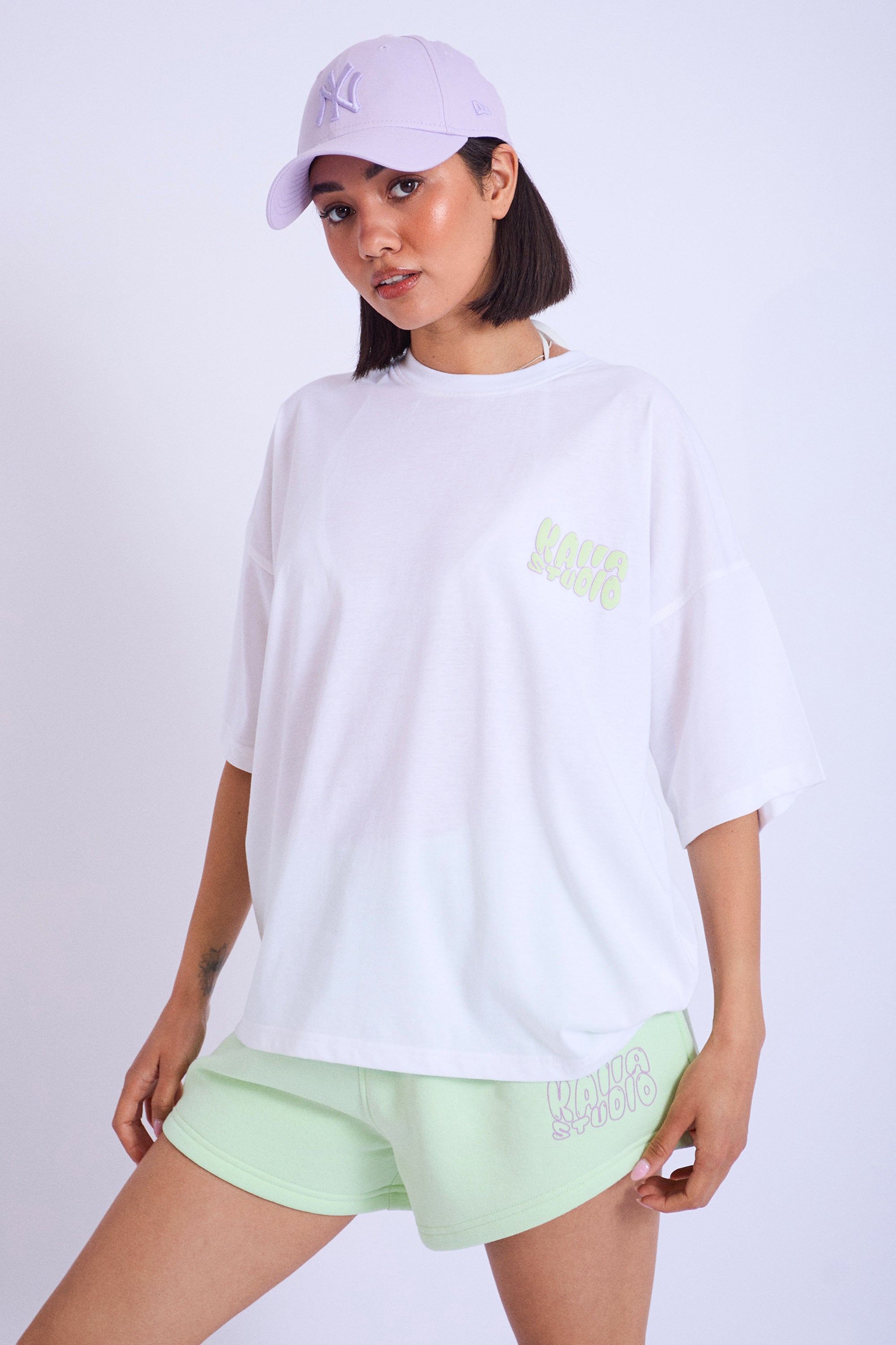 Image of Kaiia Studio Bubble Logo Oversized T-shirt White & Lime