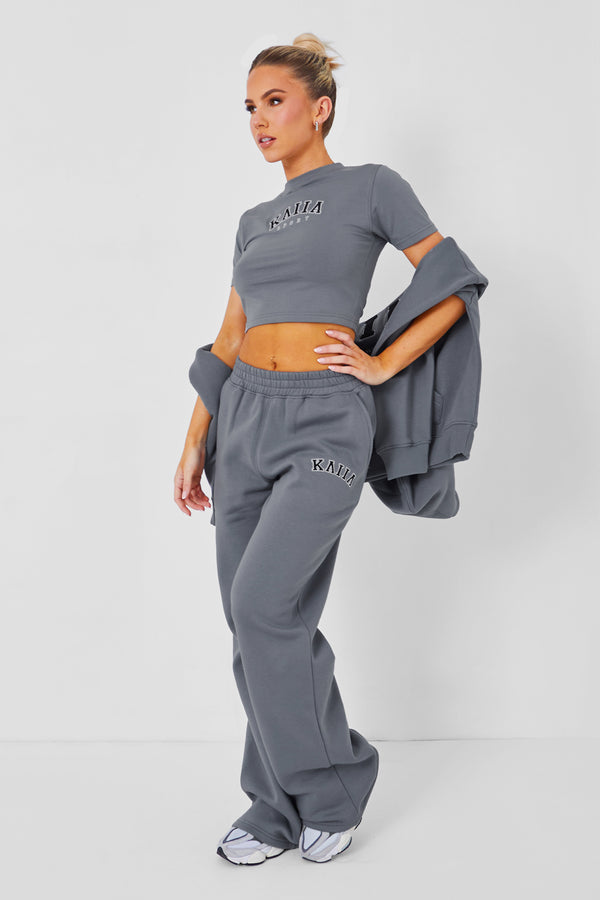 Kaiia oversized logo hoodie and wide leg sweatpants set in dark gray