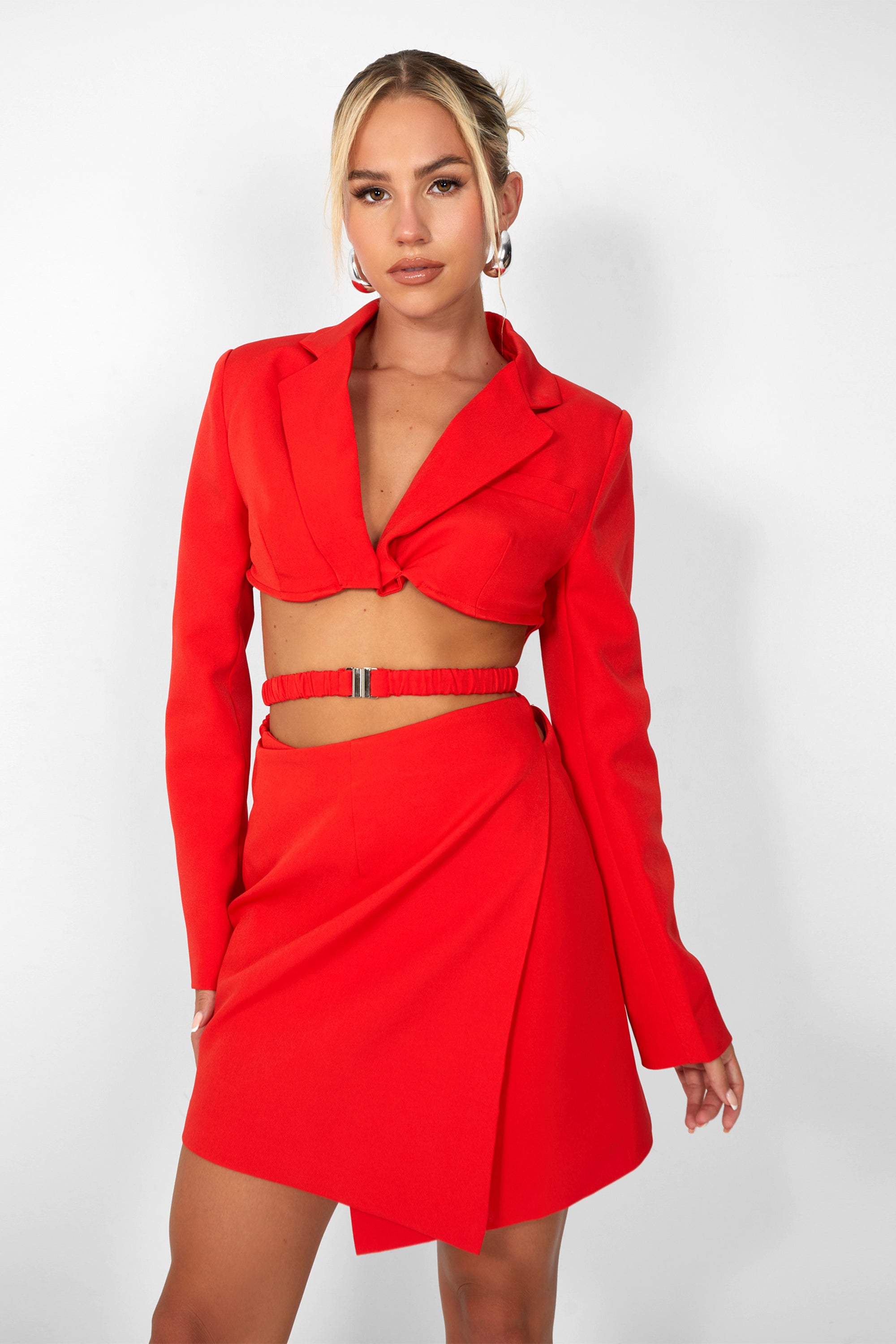 Image of Kaiia Wrap Waist Mini Blazer Dress In Red UK 10
