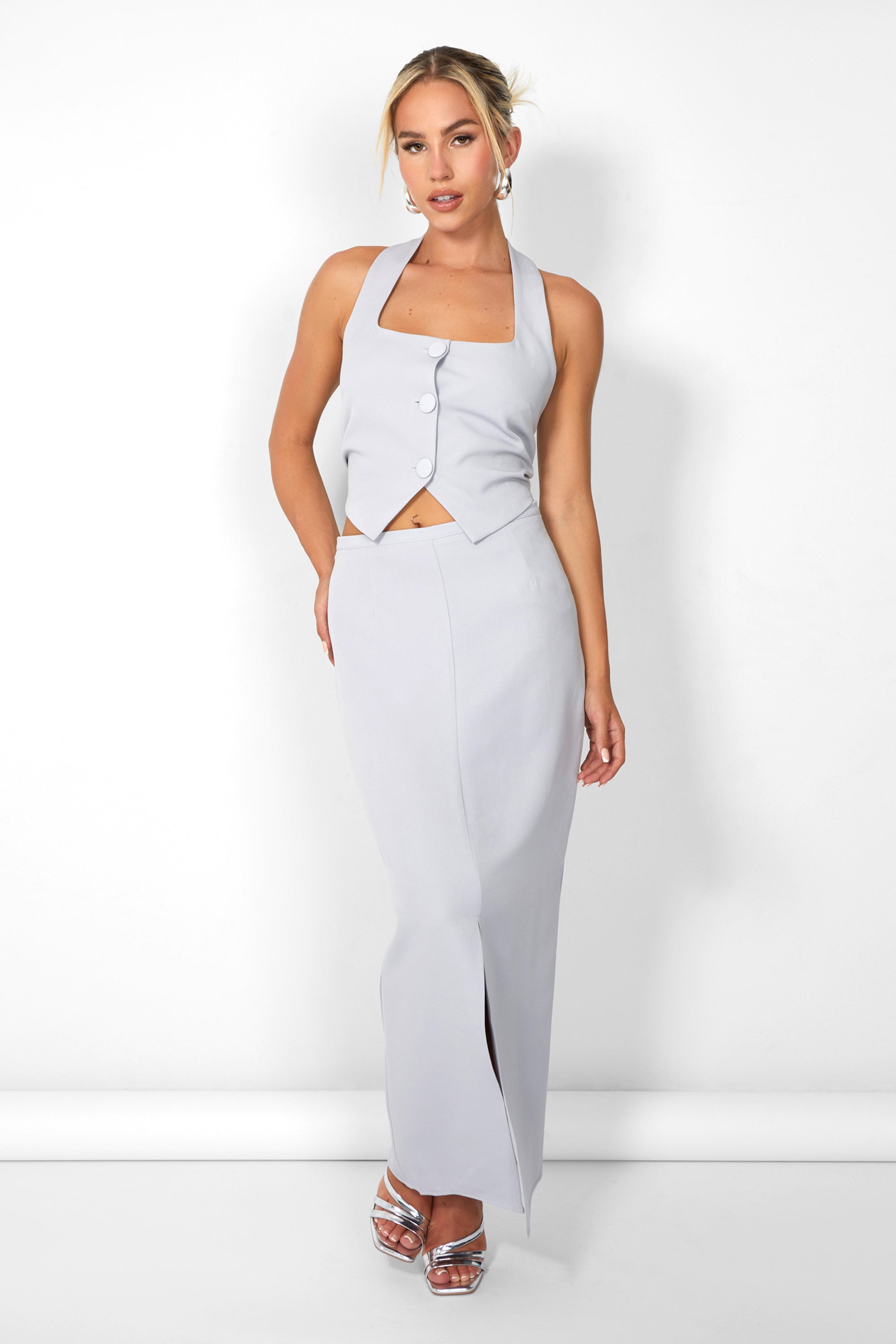 Image of Kaiia Split Front Maxi Skirt Co-ord in Grey