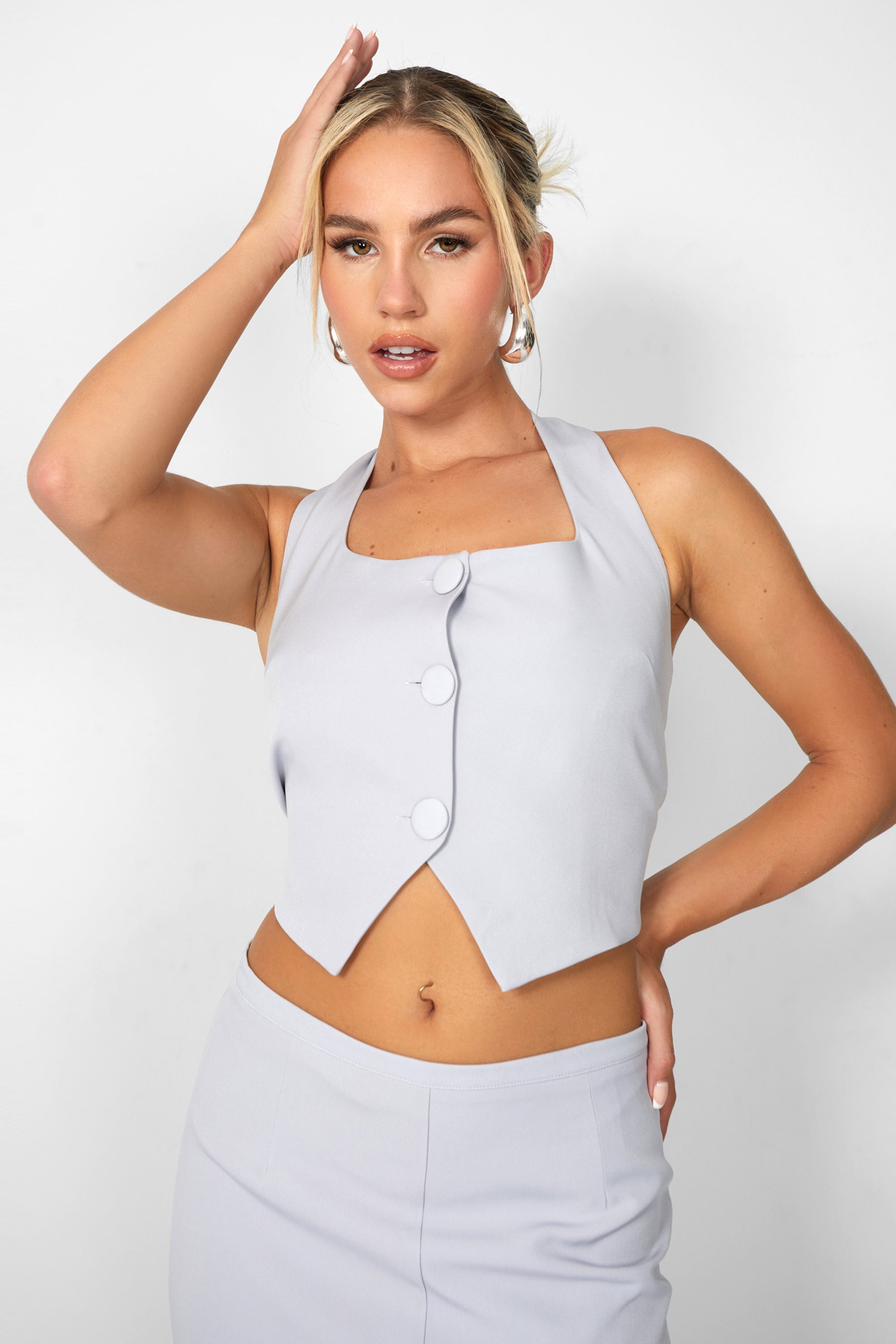 Image of Kaiia Square Neck Waistcoat Top Co-ord in Grey
