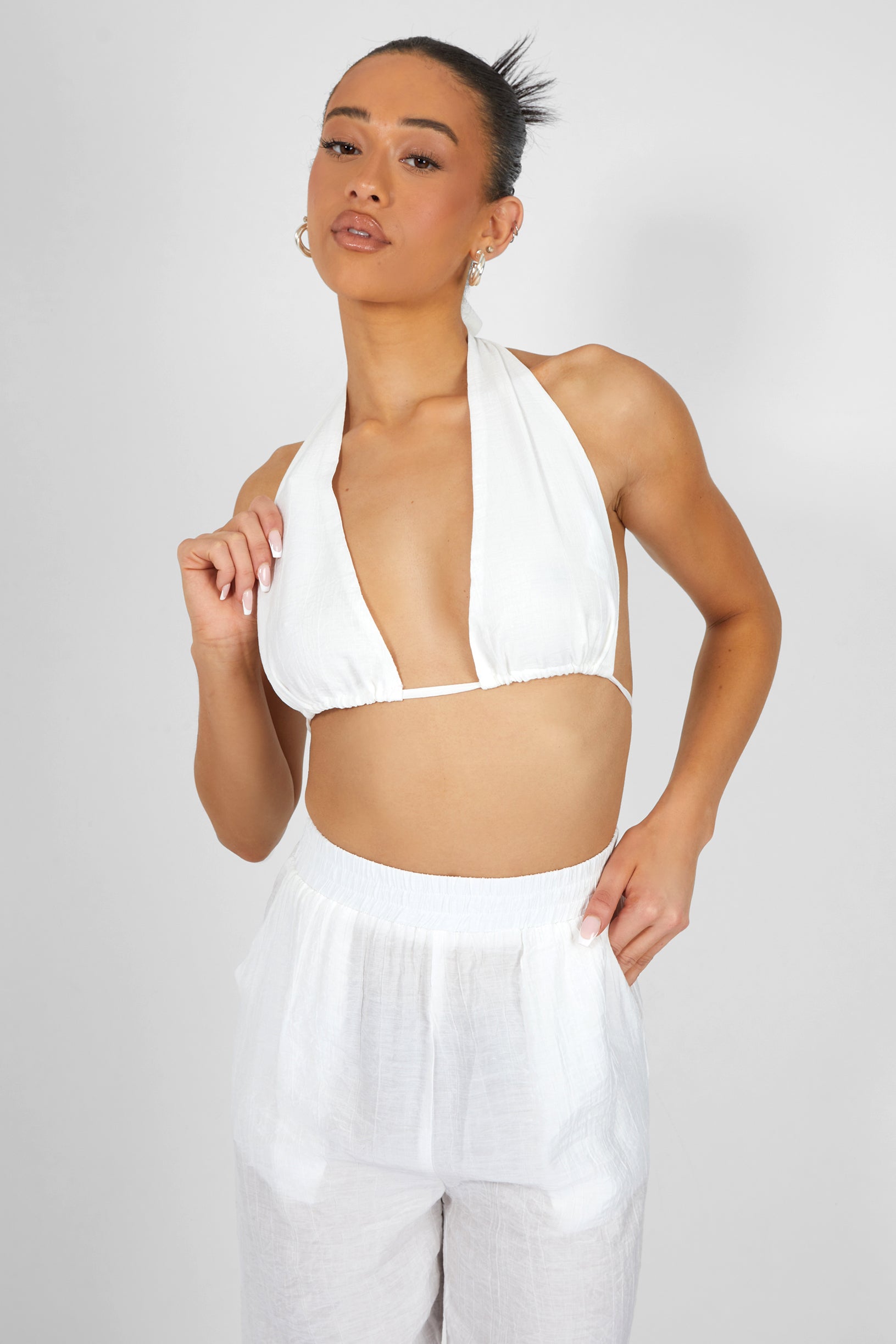 Crinkle Halterneck Top White UK 14 Rewards - Monetha