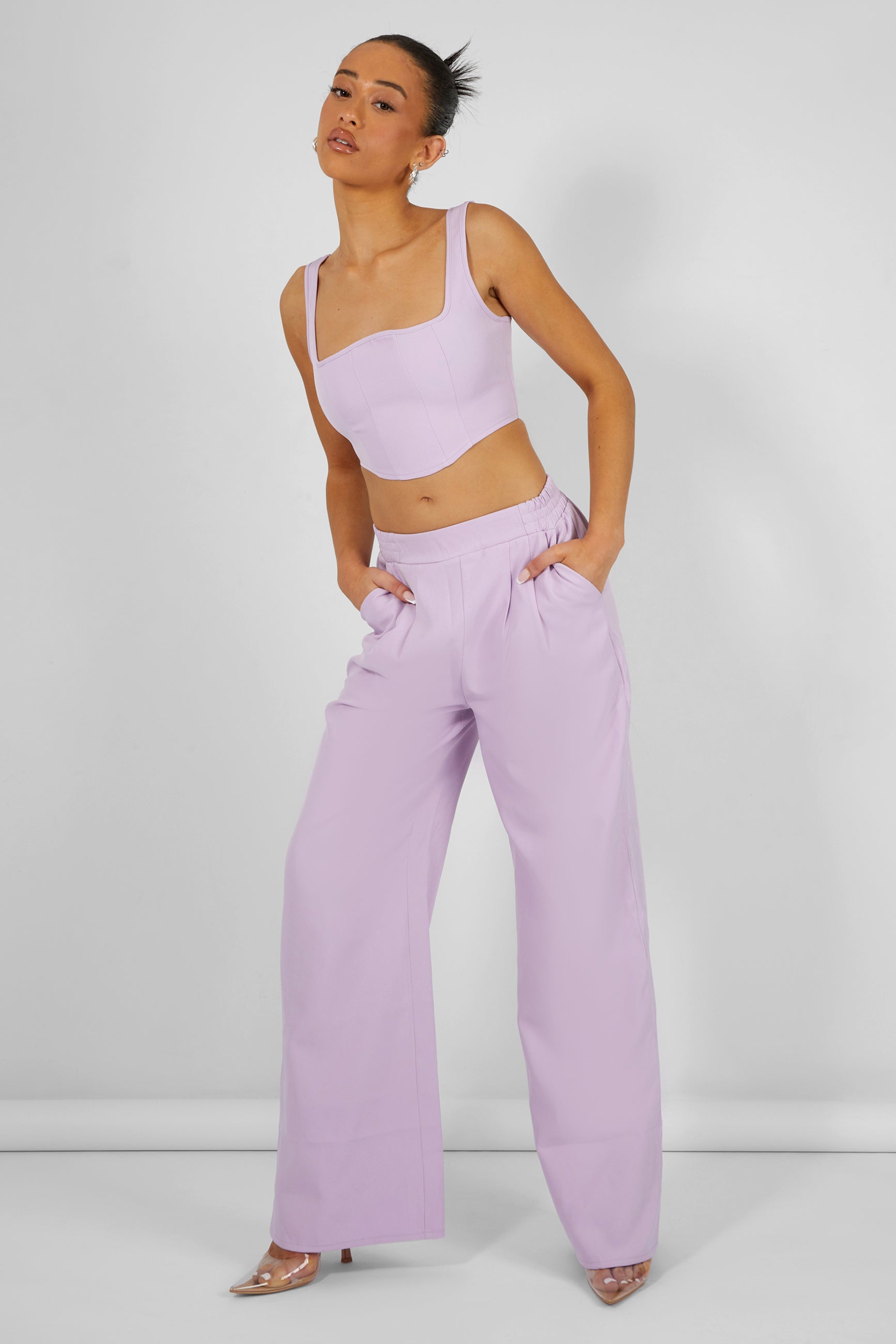 Image of Tailored Wide Leg Trousers Lilac UK 16