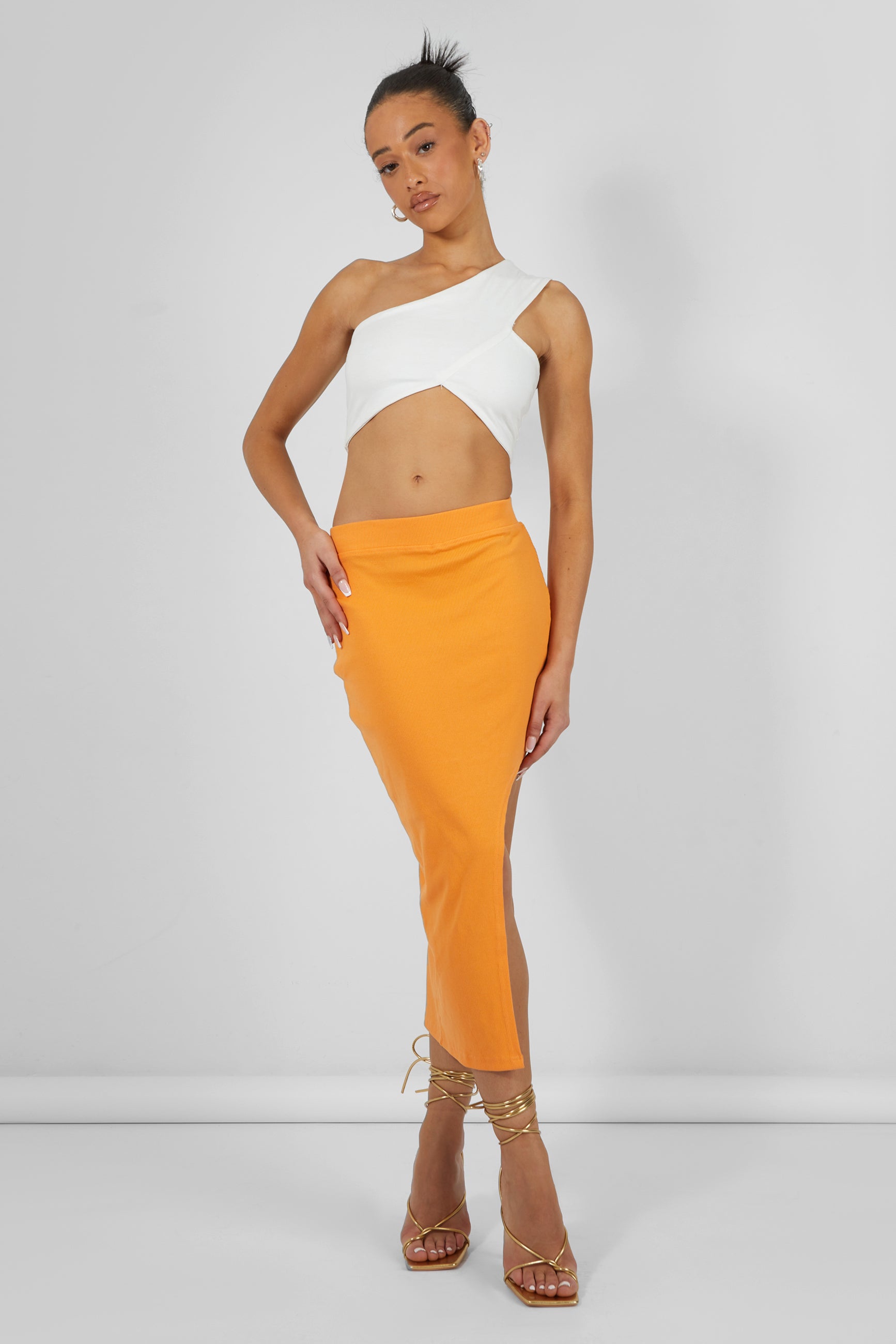 Image of Extreme Split Ribbed Midi Skirt Mango UK 12