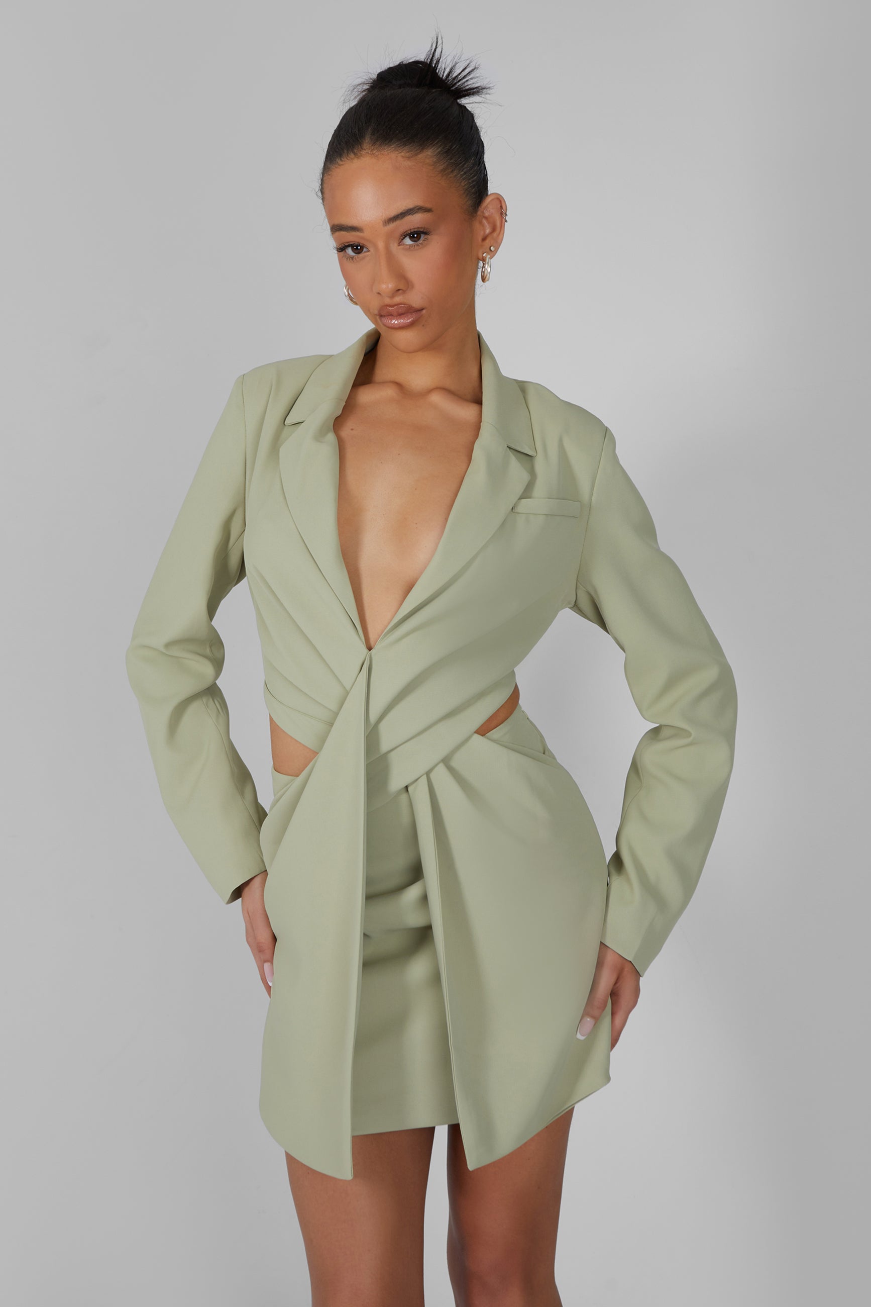 Image of Twist Front Blazer Dress Sage UK 4