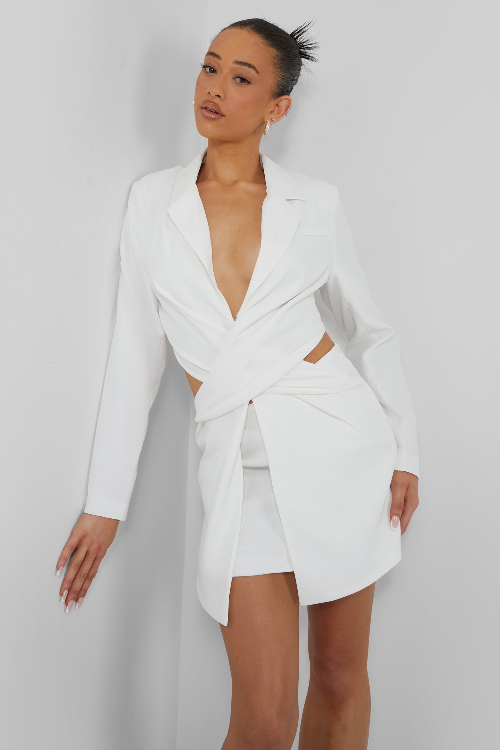 Image of Twist Front Blazer Dress Ivory