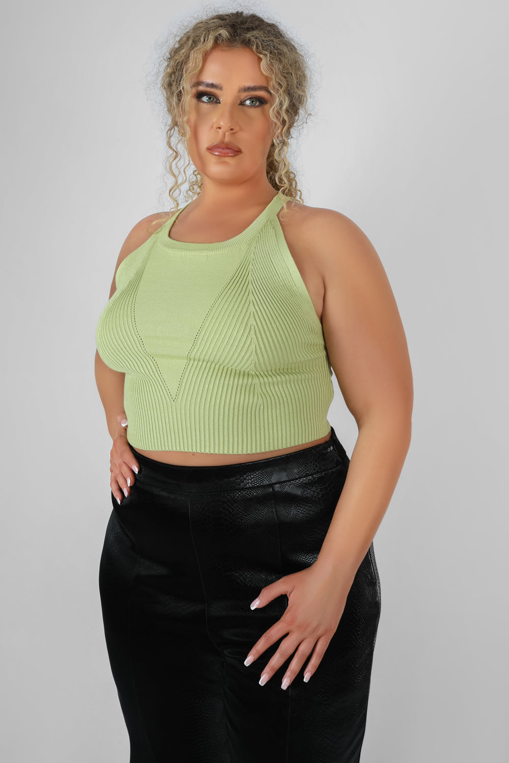 Curve High Neck Knitted Racer Crop Top Lime UK 22-24 product