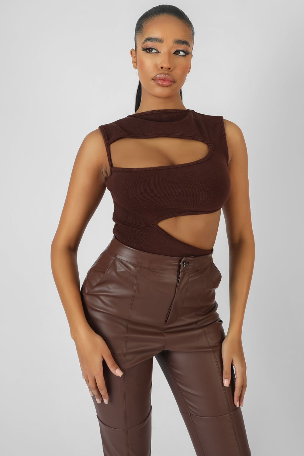 ASYMMETRIC BODYSUIT - Brown