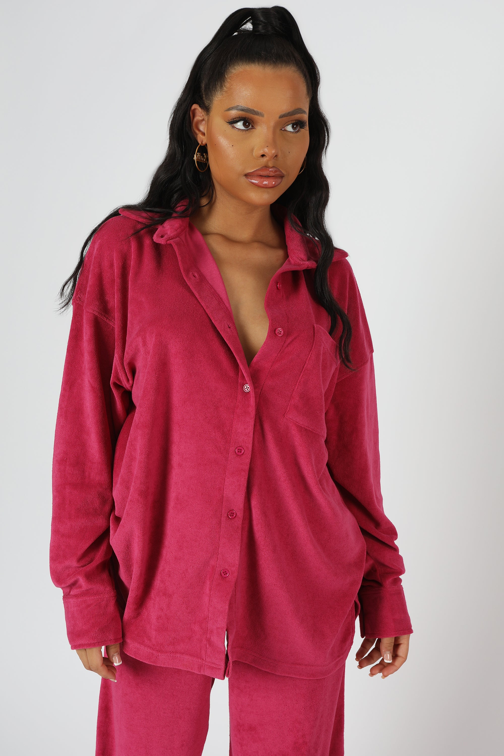 Image of OVERSIZED TOWELLING SHIRT PINK