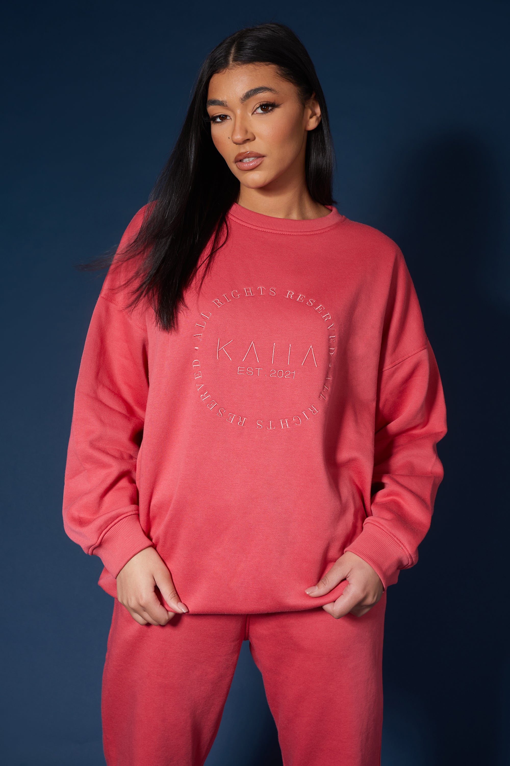 Image of TONAL EMBRODIERY SWEATSHIRT CORAL