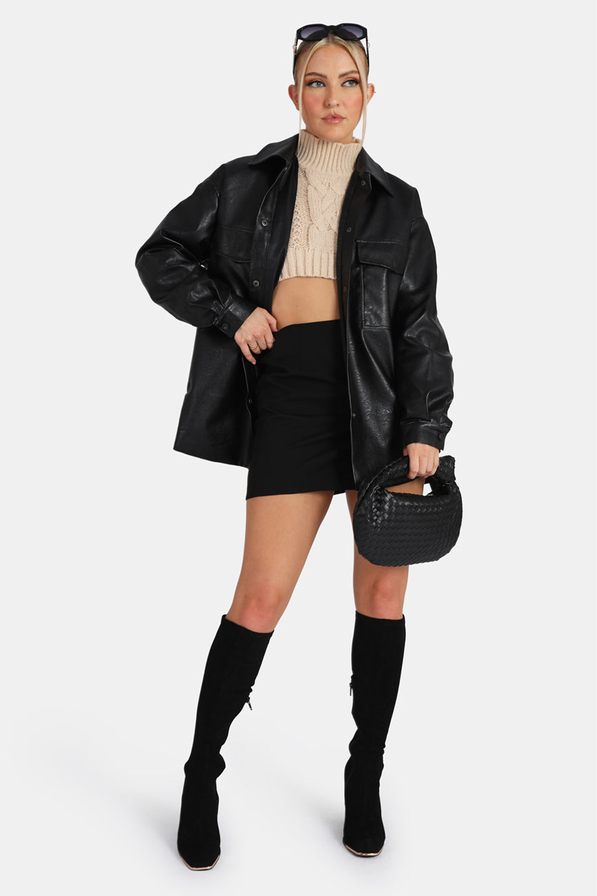 Image of Split Front Mini Skirt Black